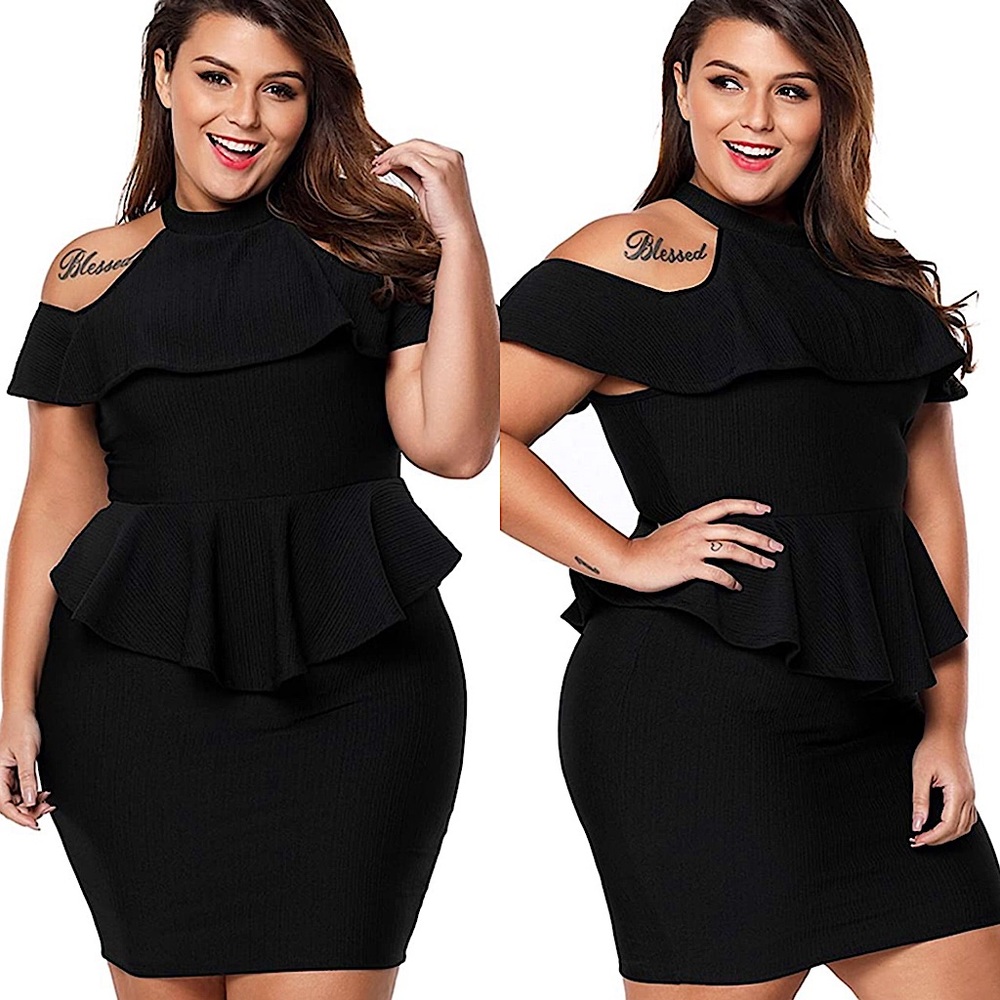 Plus Size Black Peplum Dress